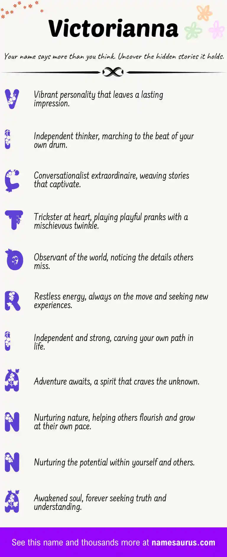 Acrostic poem about Victorianna.