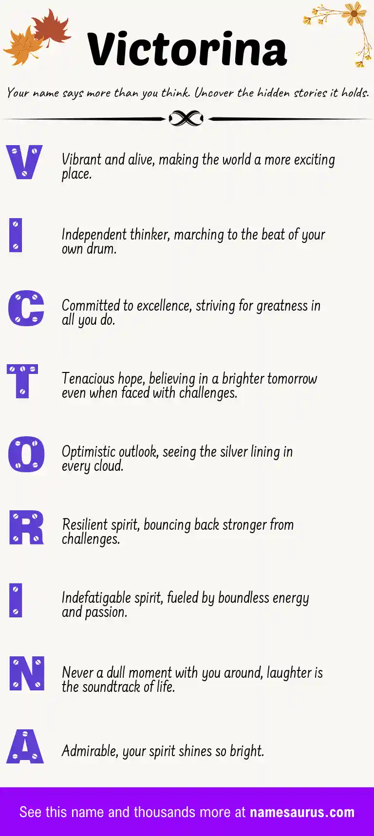 Acrostic poem about Victorina.
