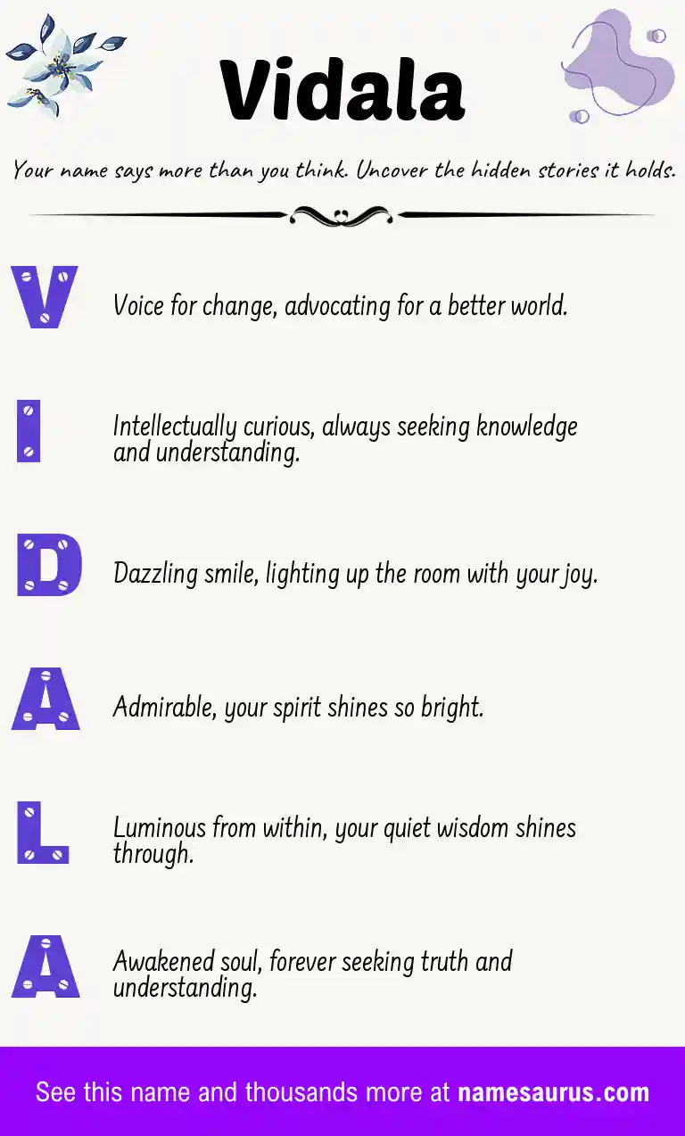 Acrostic poem about Vidala.