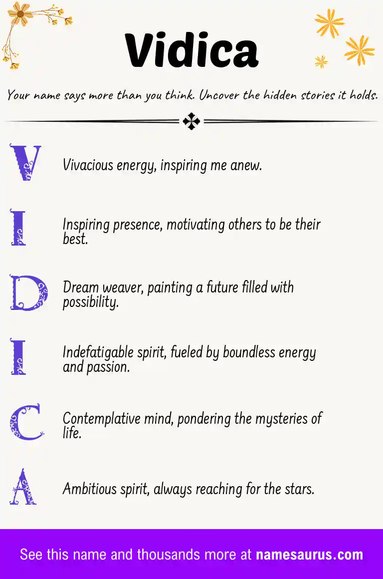 Acrostic poem about Vidica.