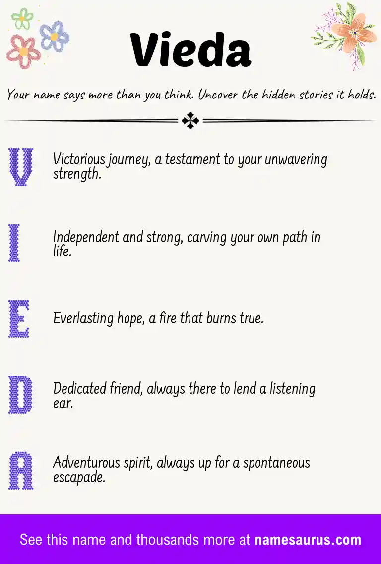 Acrostic poem about Vieda.