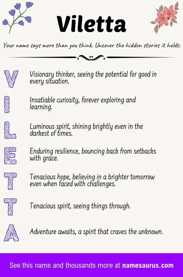 Acrostic poem about Viletta.