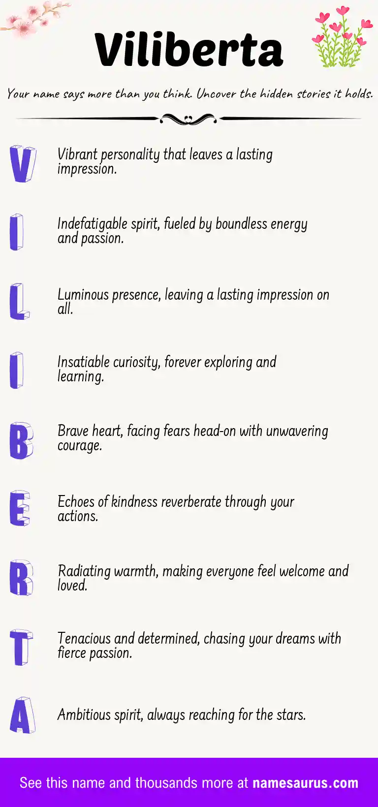 Acrostic poem about Viliberta.