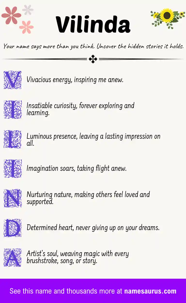 Acrostic poem about Vilinda.