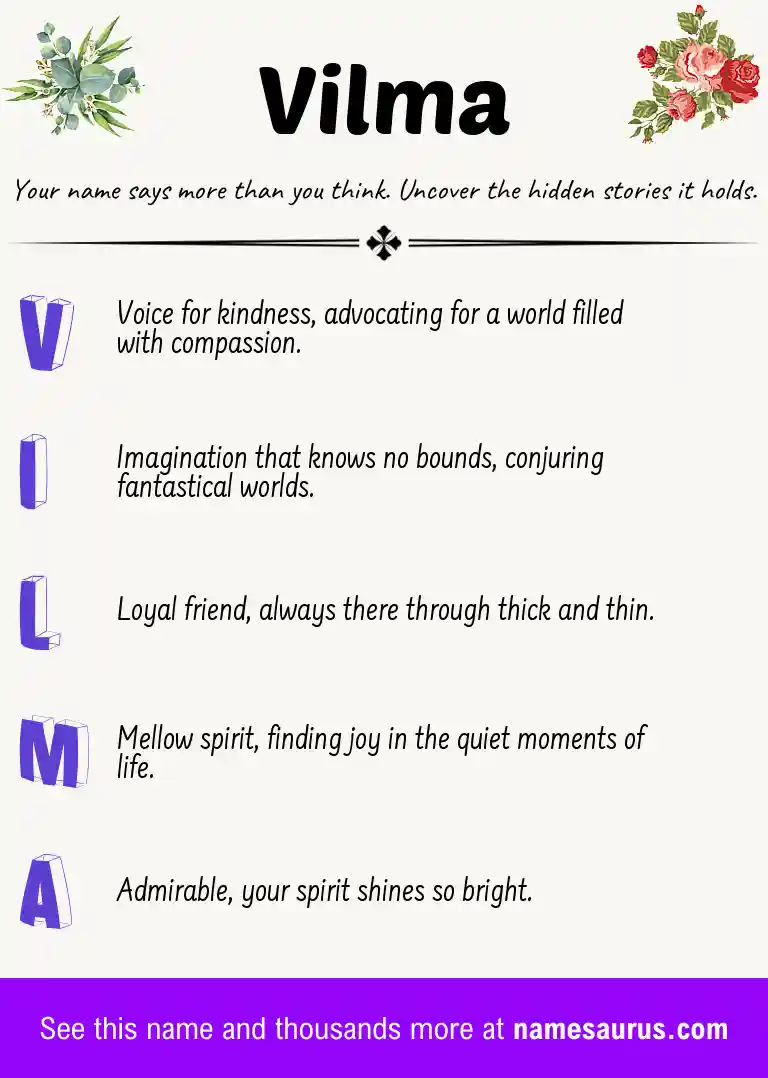 Acrostic poem about Vilma.