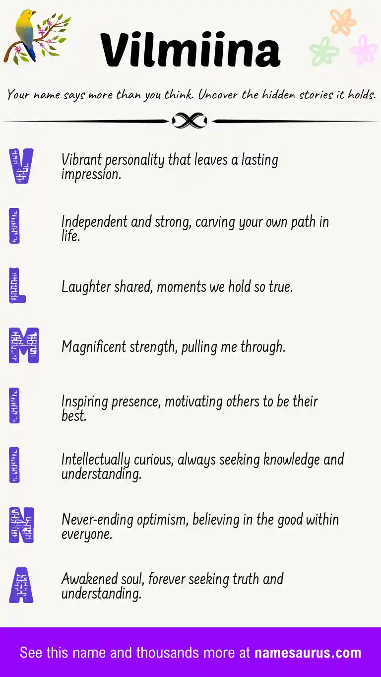 Acrostic poem about Vilmiina.