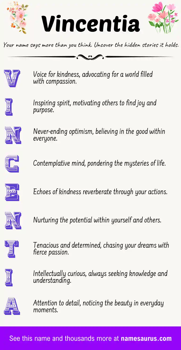 Acrostic poem about Vincentia.