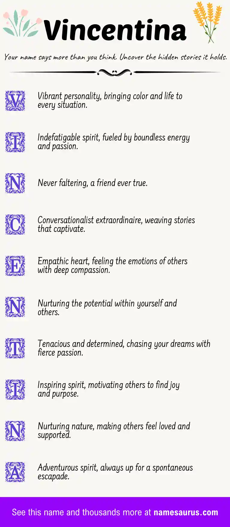 Acrostic poem about Vincentina.