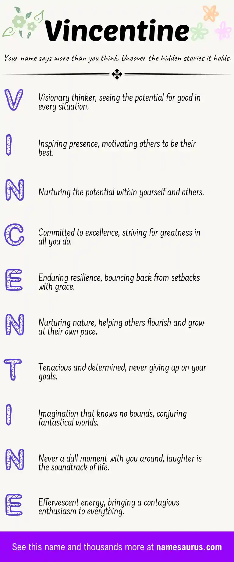 Acrostic poem about Vincentine.