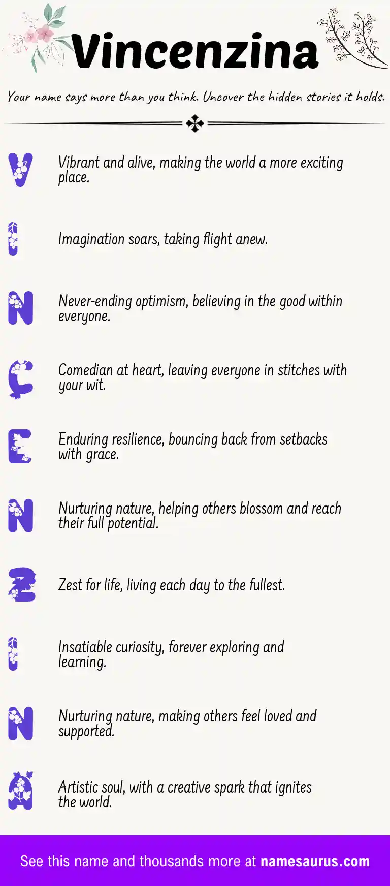 Acrostic poem about Vincenzina.