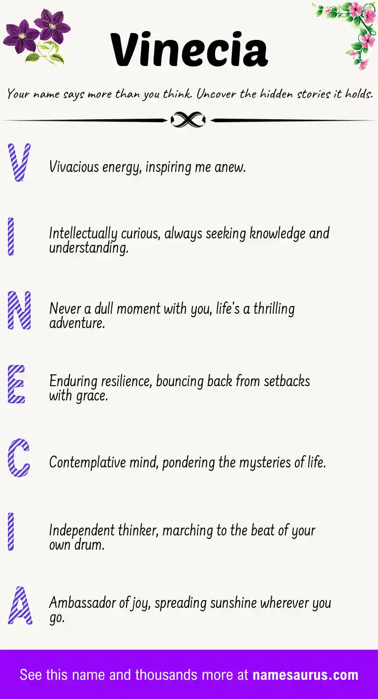 Acrostic poem about Vinecia.