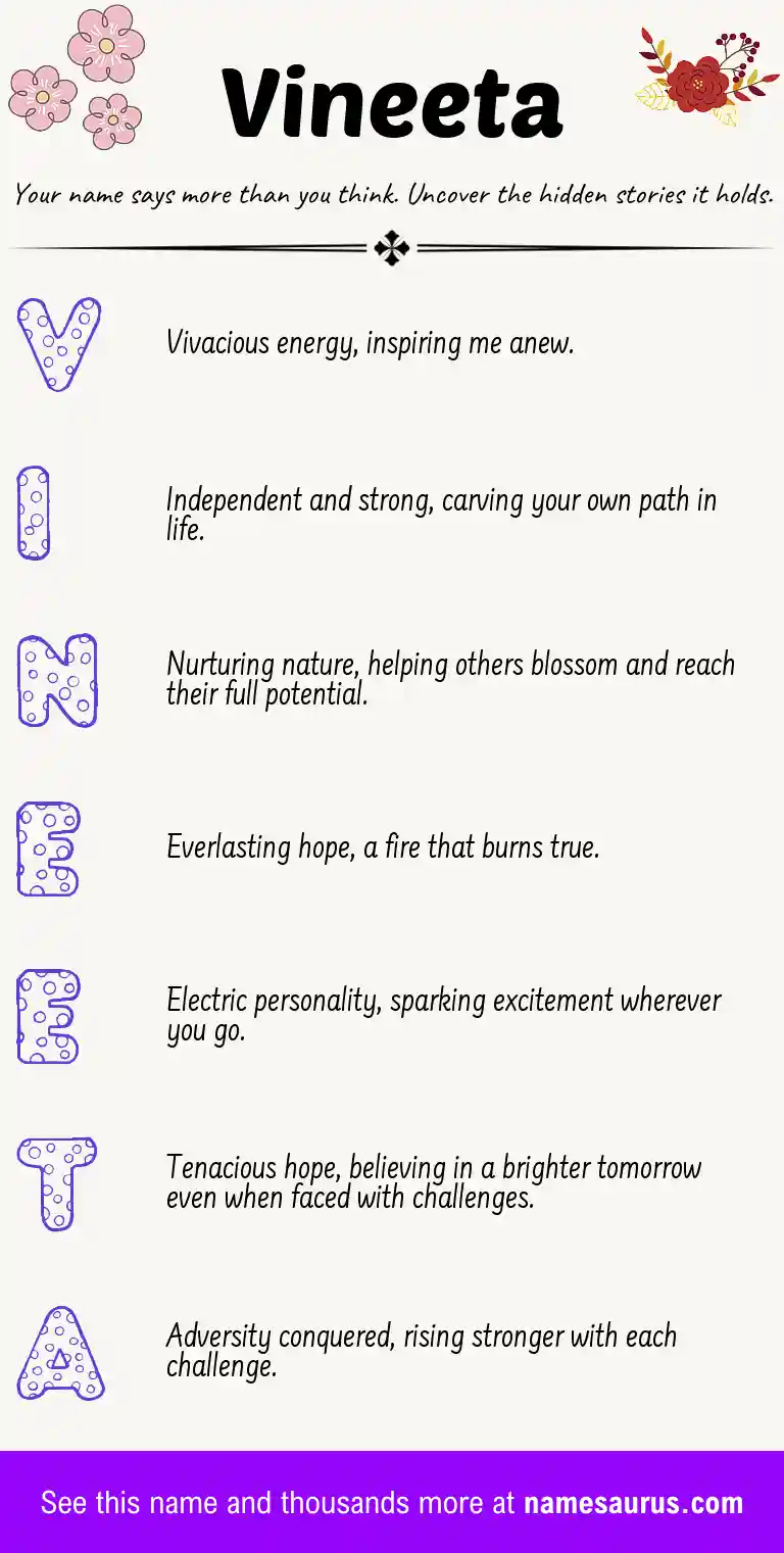 Acrostic poem about Vineeta.