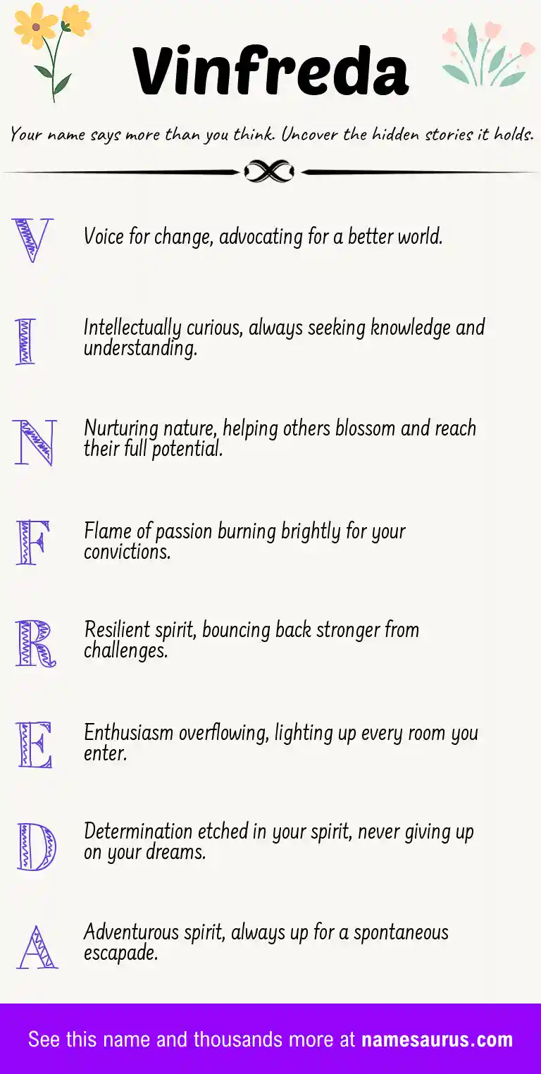 Acrostic poem about Vinfreda.