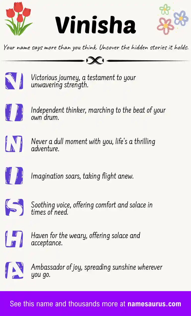 Acrostic poem about Vinisha.