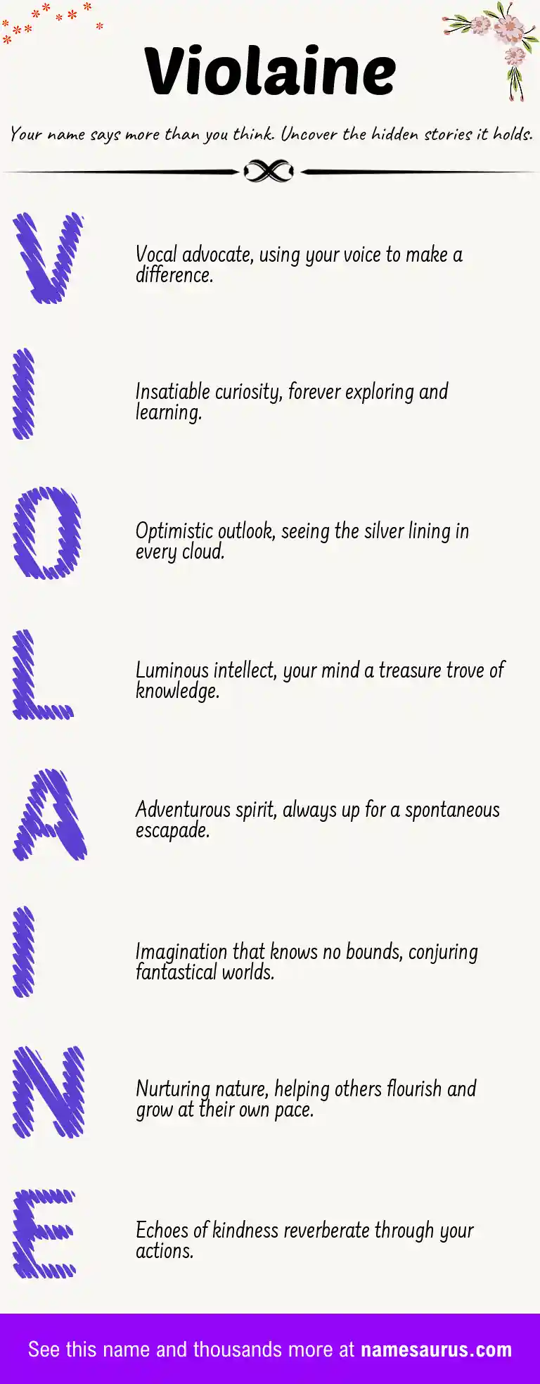Acrostic poem about Violaine.