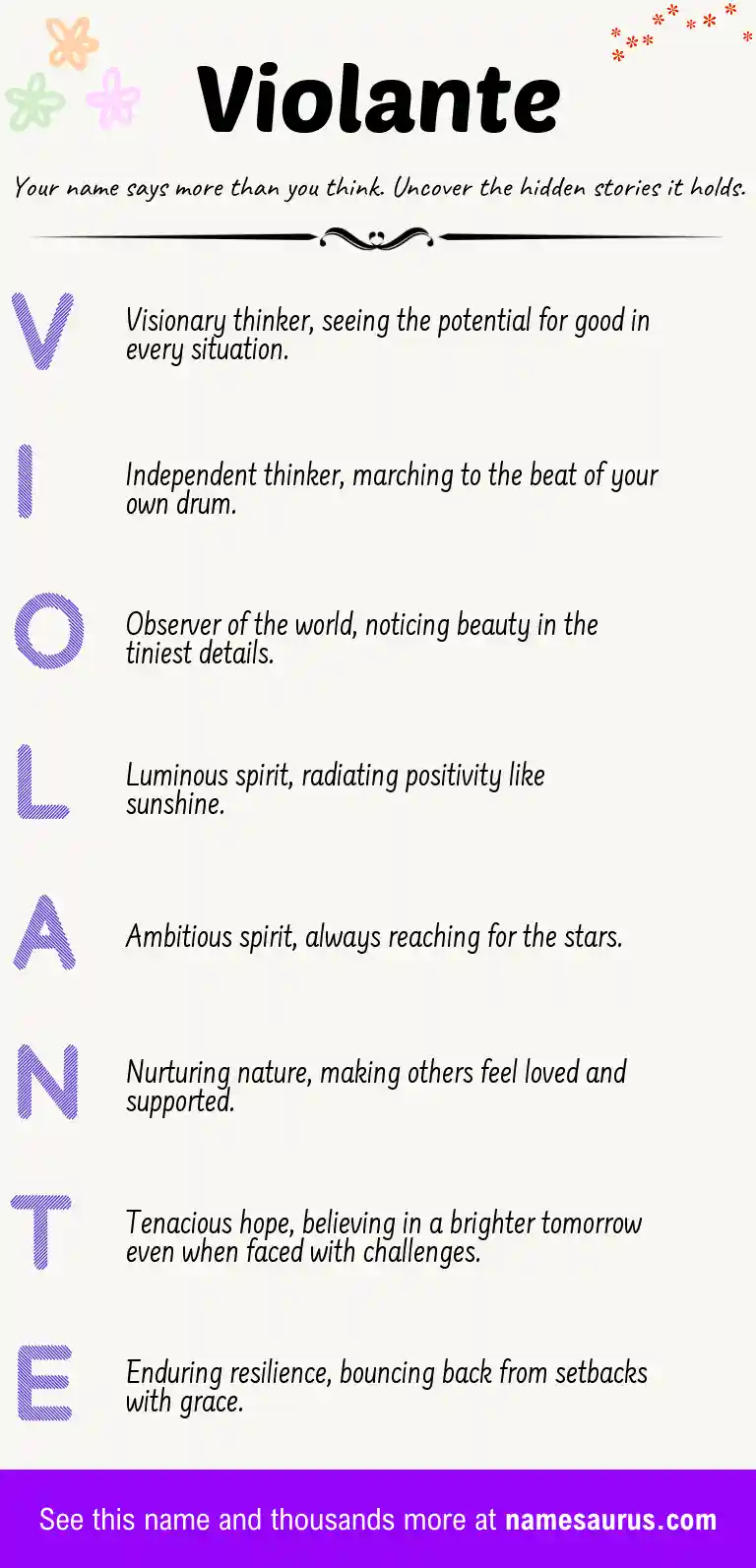 Acrostic poem about Violante.