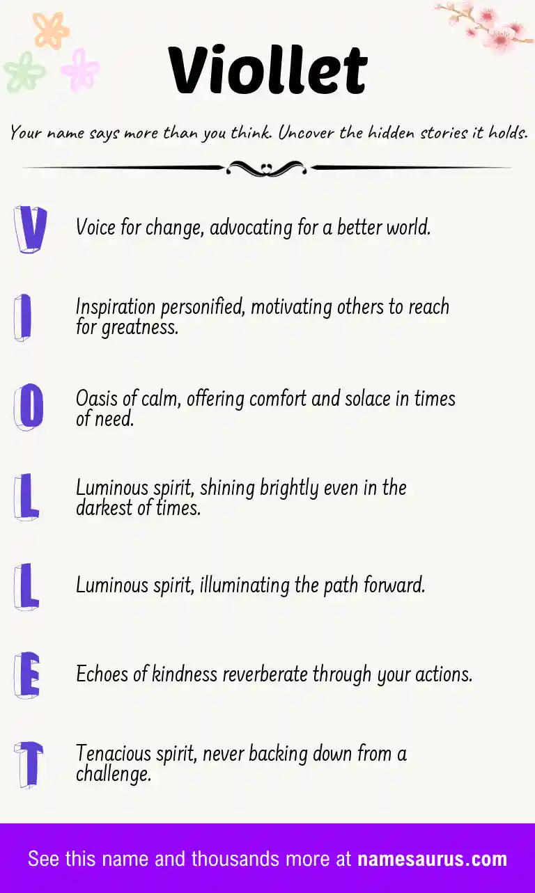 Acrostic poem about Viollet.