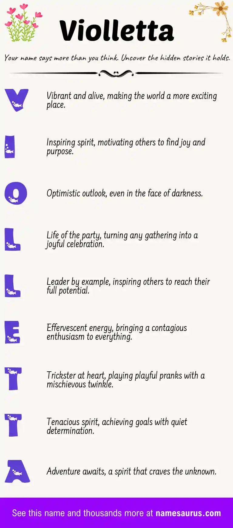 Acrostic poem about Violletta.