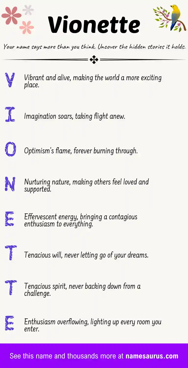 Acrostic poem about Vionette.