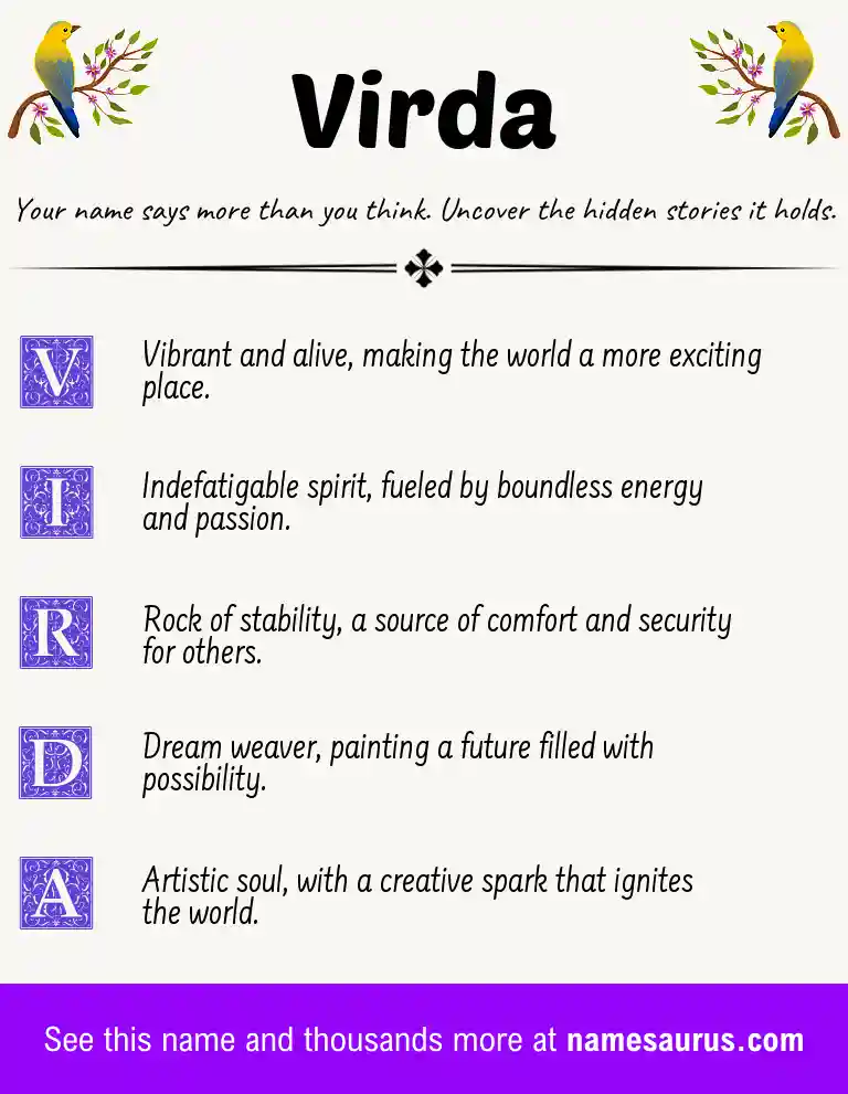 Acrostic poem about Virda.