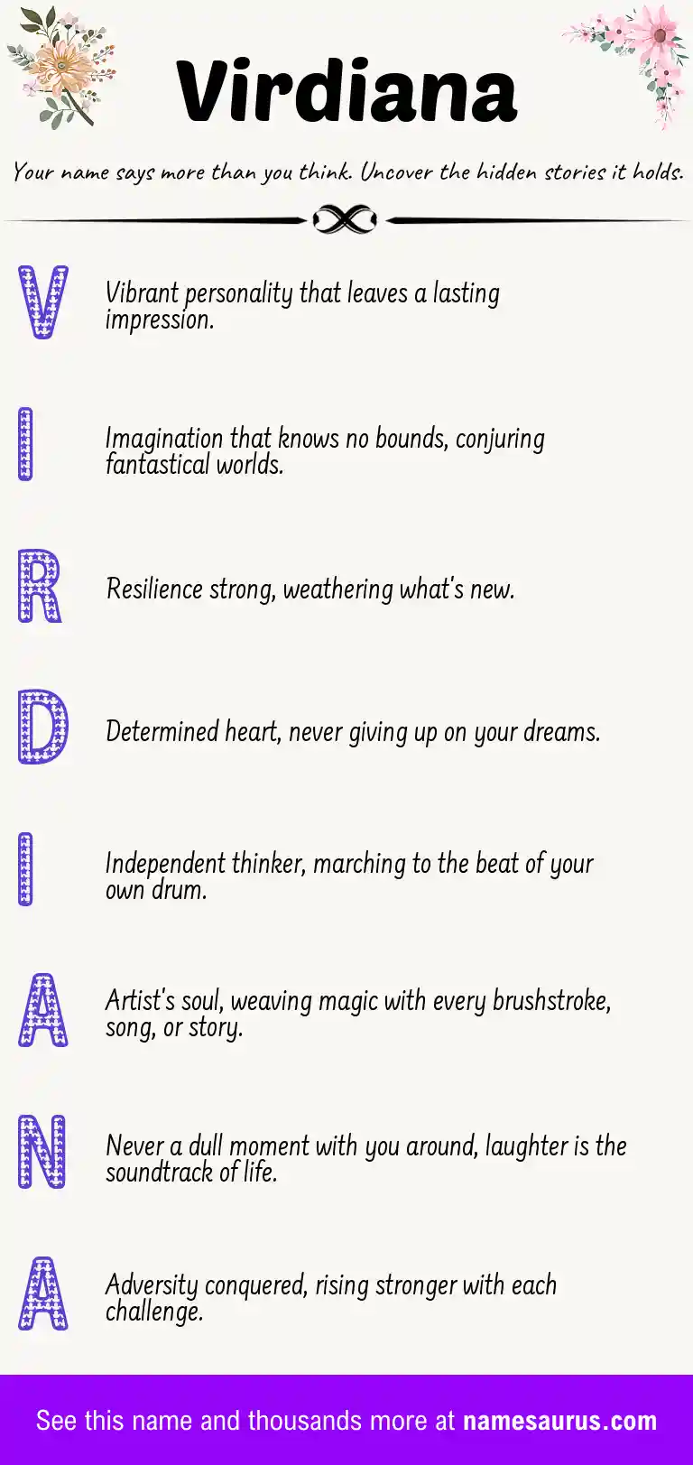 Acrostic poem about Virdiana.