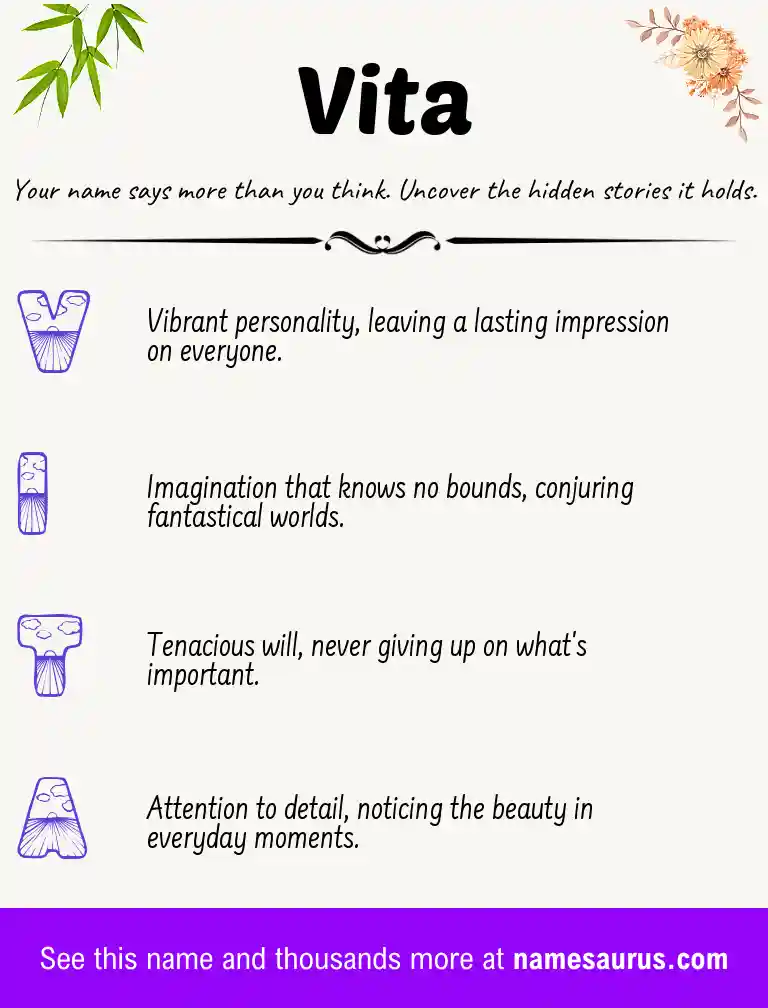 Acrostic poem about Vita.