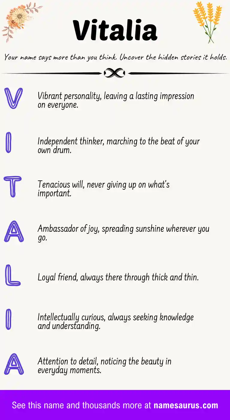 Acrostic poem about Vitalia.