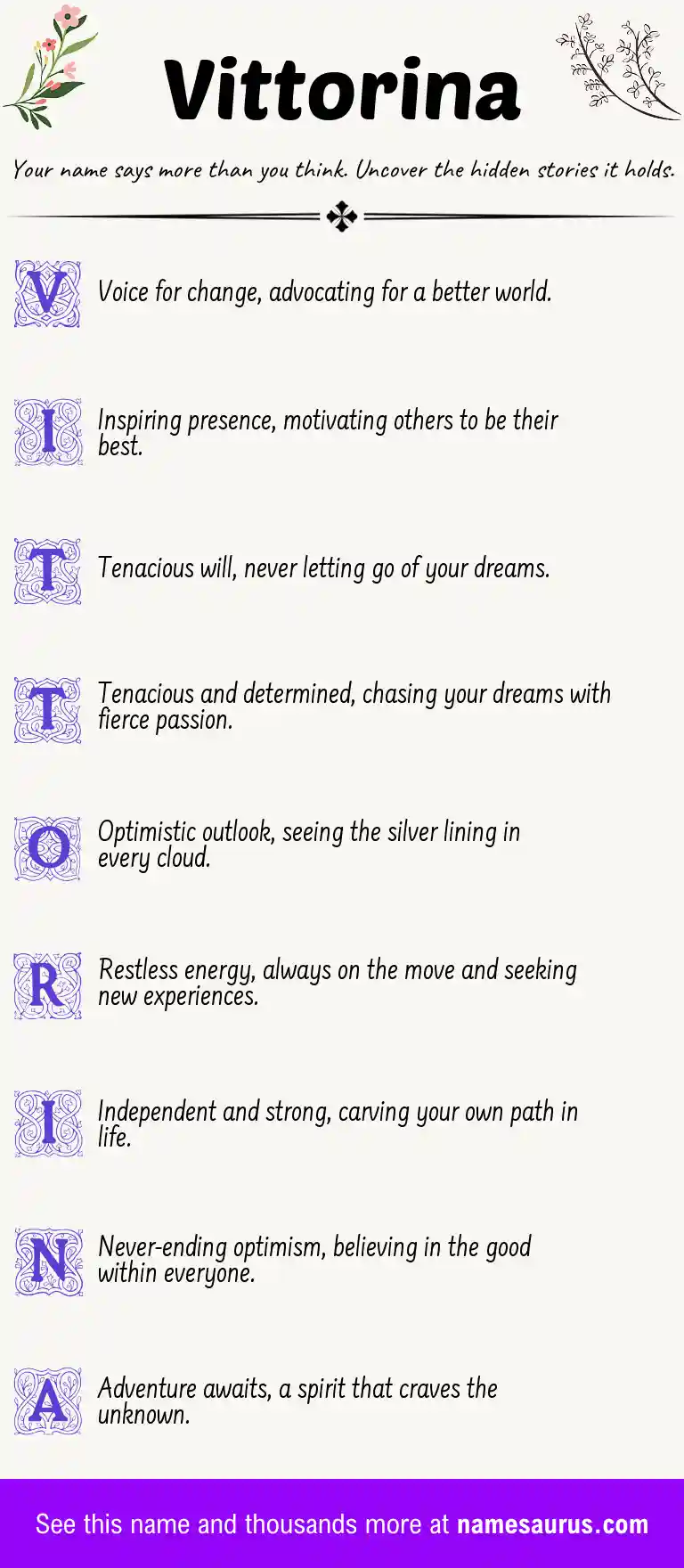 Acrostic poem about Vittorina.