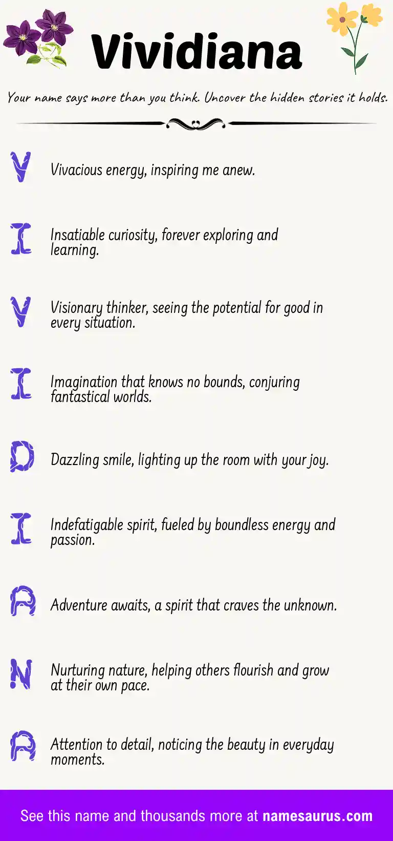 Acrostic poem about Vividiana.