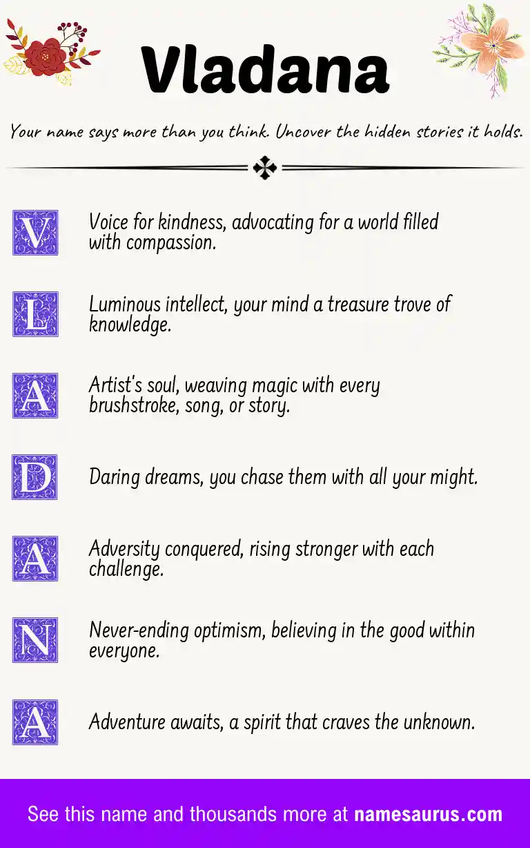Acrostic poem about Vladana.