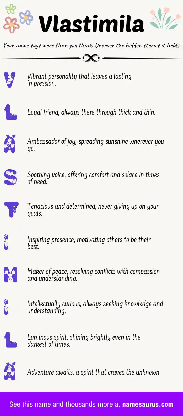 Acrostic poem about Vlastimila.