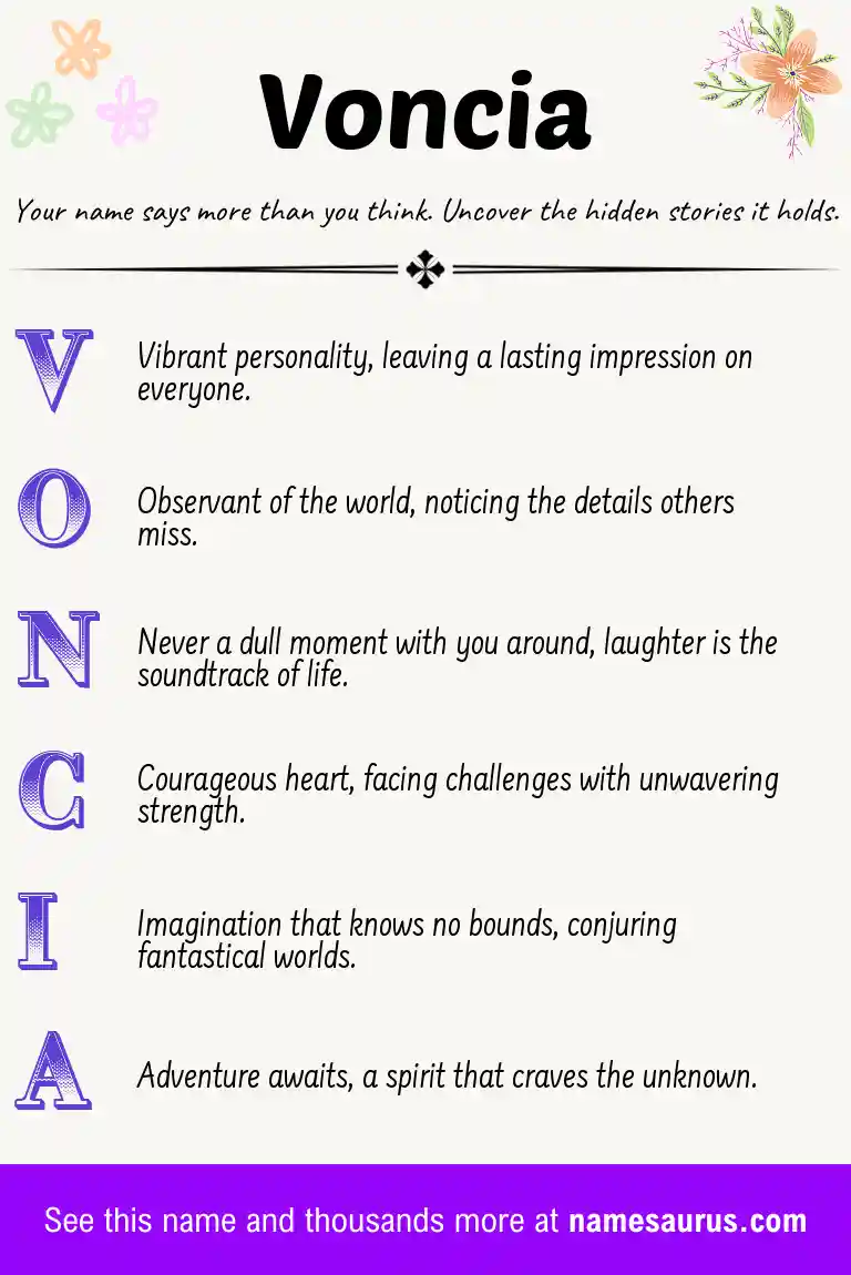 Acrostic poem about Voncia.