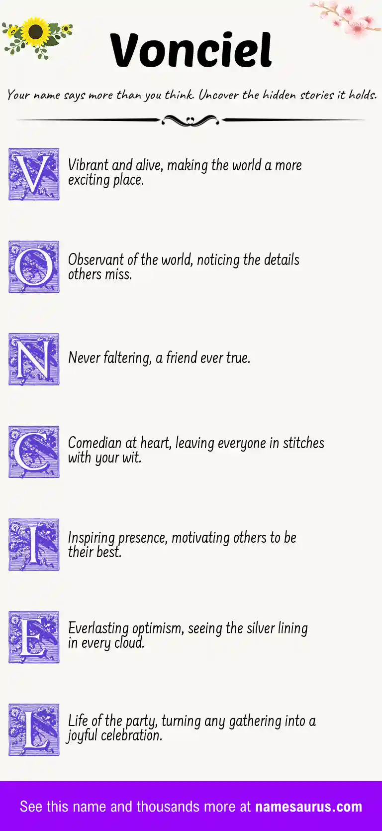 Acrostic poem about Vonciel.