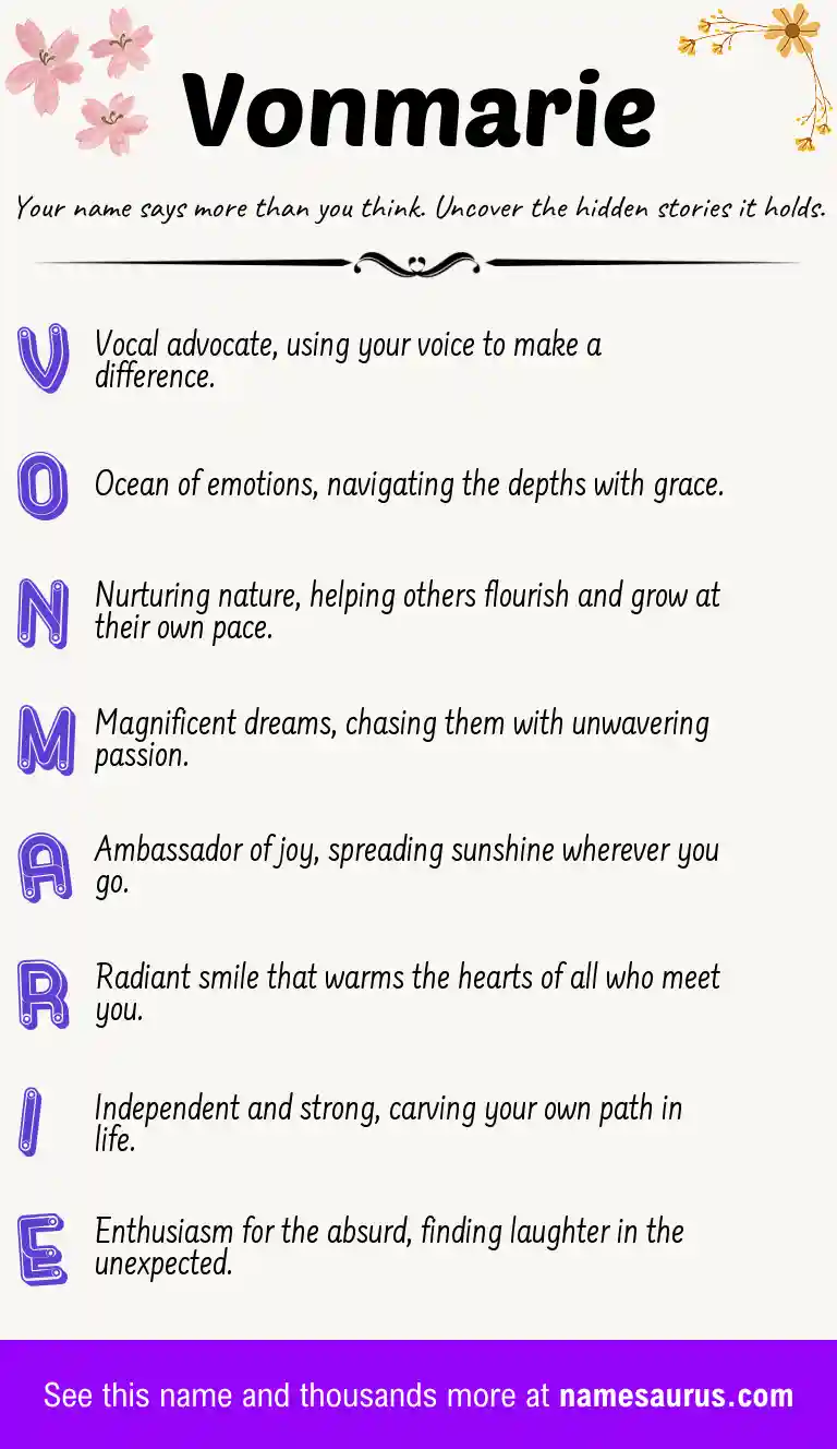Acrostic poem about Vonmarie.