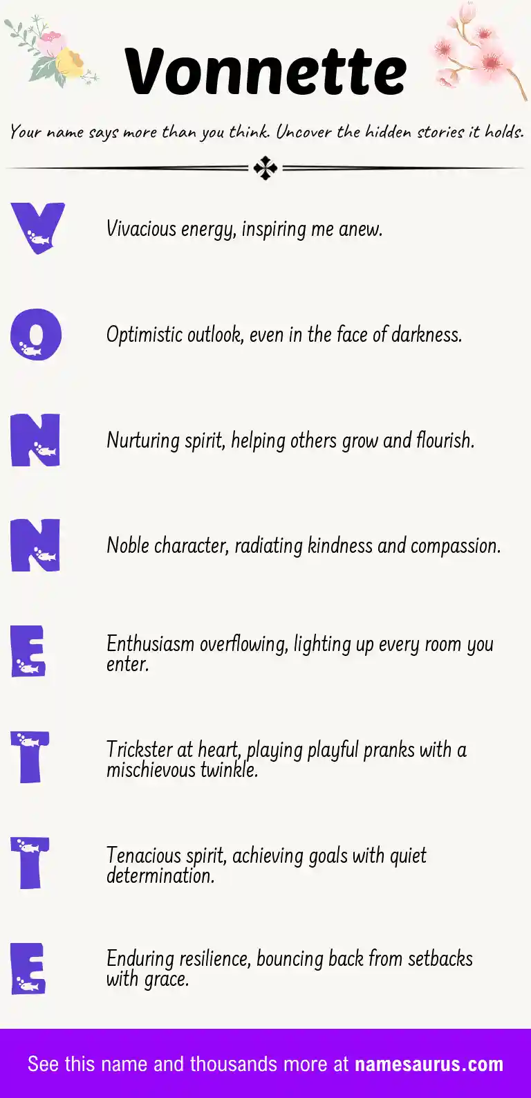 Acrostic poem about Vonnette.