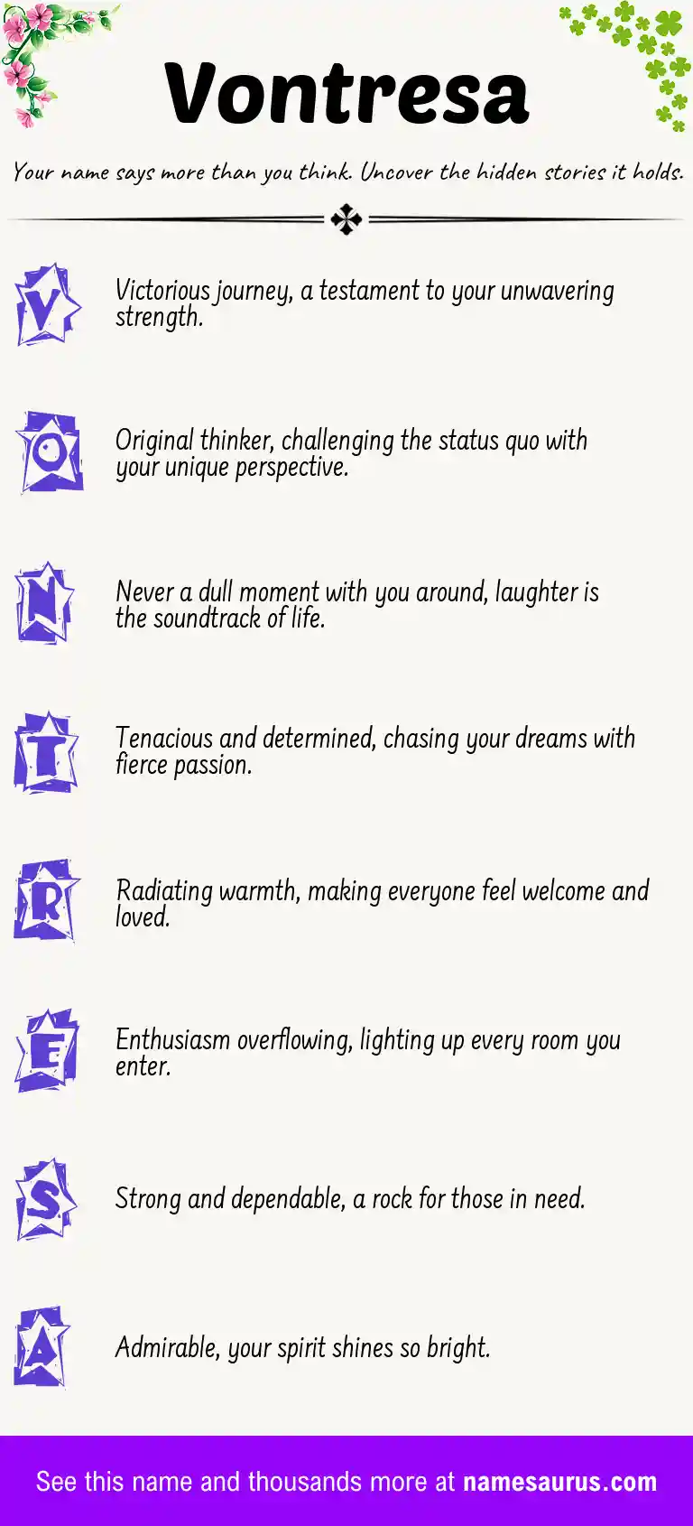 Acrostic poem about Vontresa.