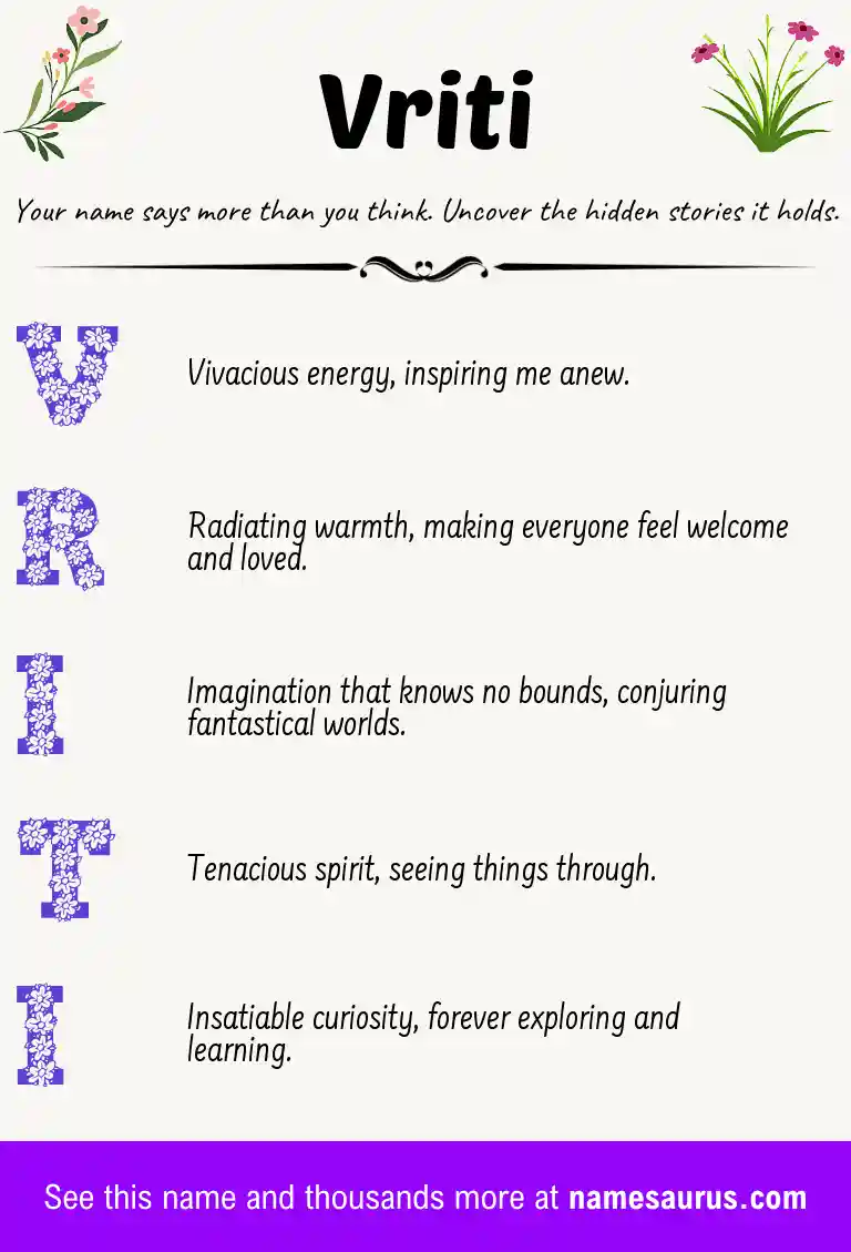 Acrostic poem about Vriti.