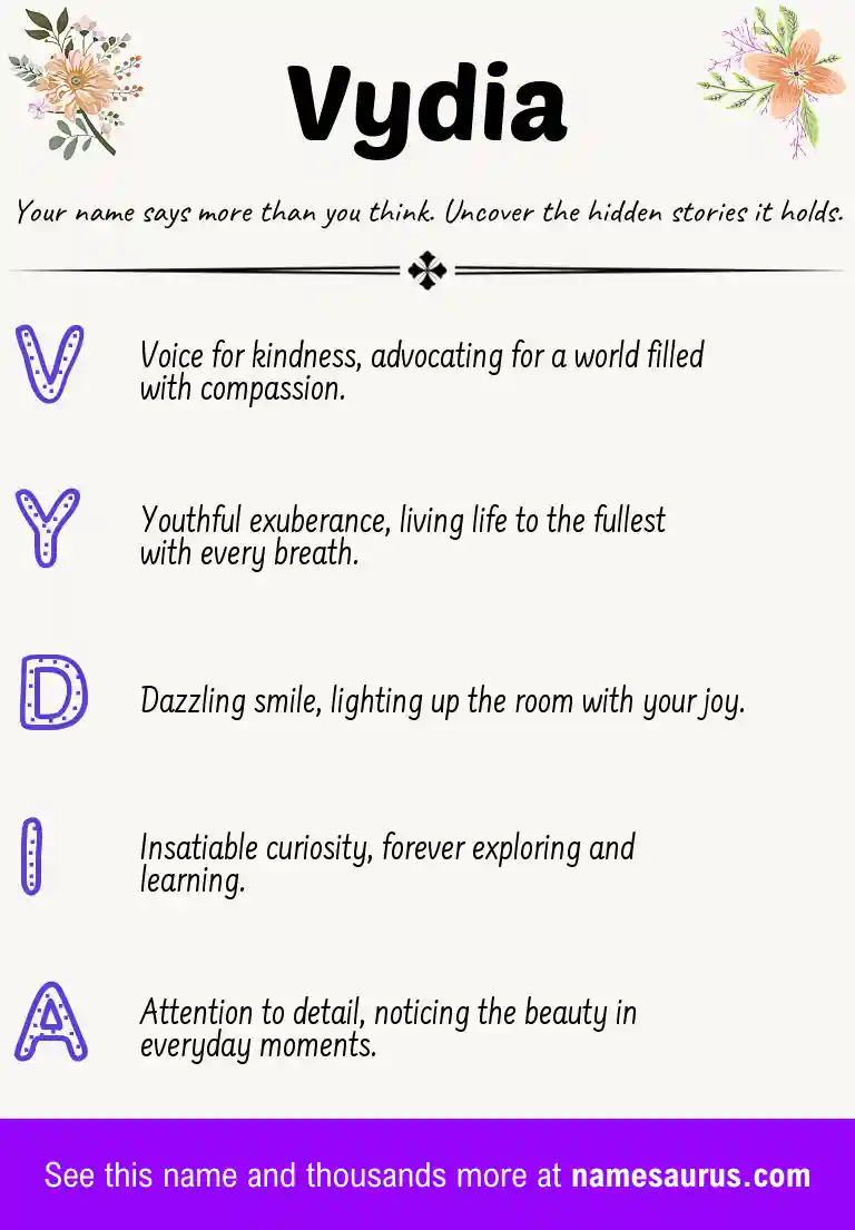 Acrostic poem about Vydia.