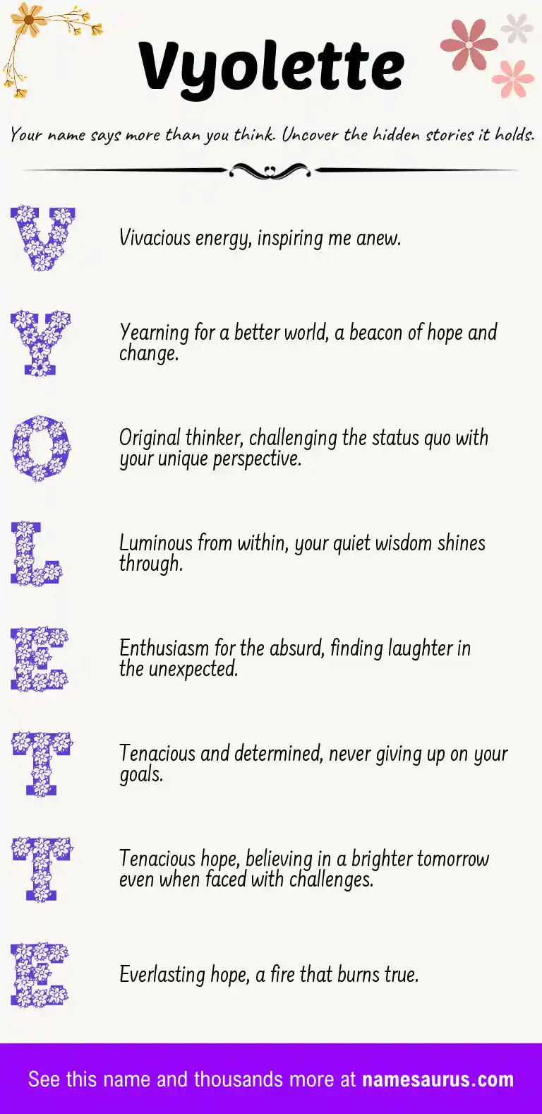 Acrostic poem about Vyolette.