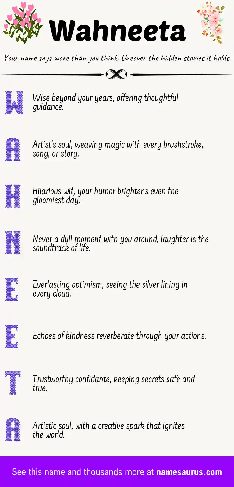 Acrostic poem about Wahneeta.