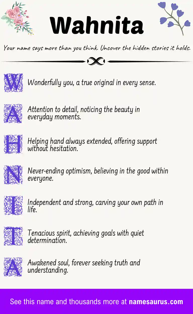 Acrostic poem about Wahnita.