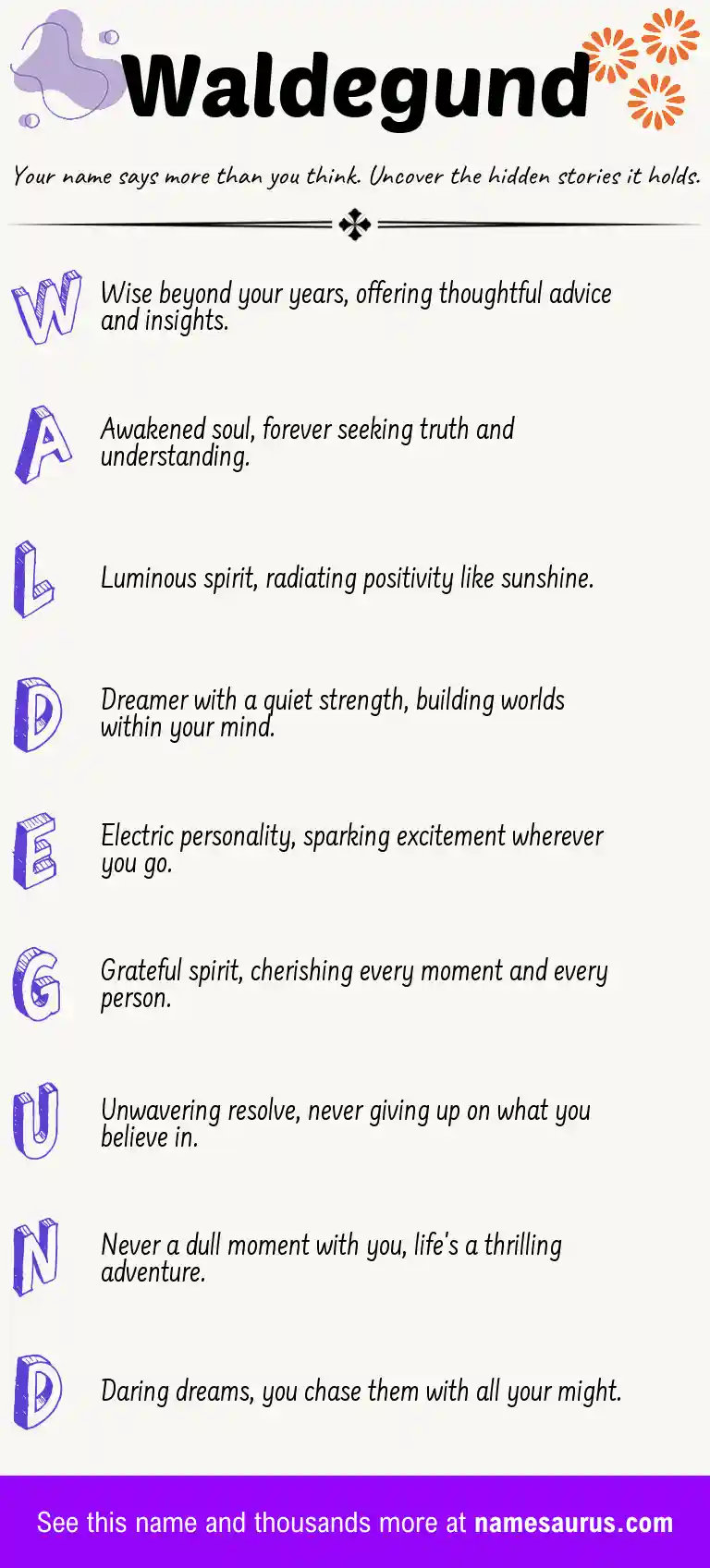 Acrostic poem about Waldegund.
