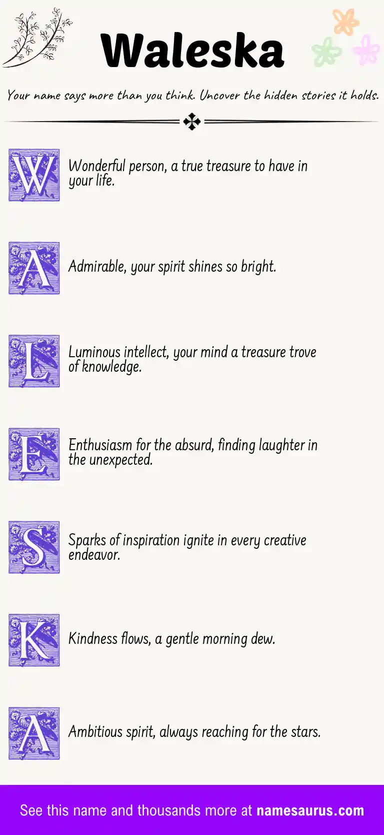 Acrostic poem about Waleska.