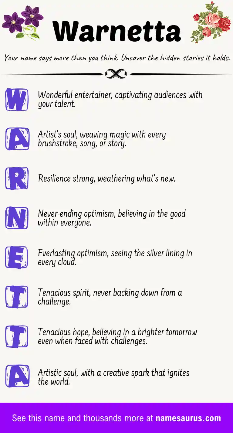 Acrostic poem about Warnetta.