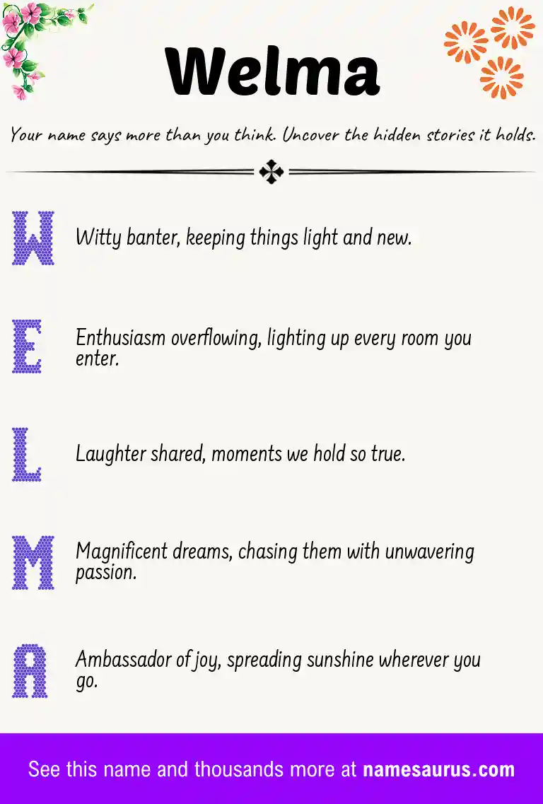 Acrostic poem about Welma.