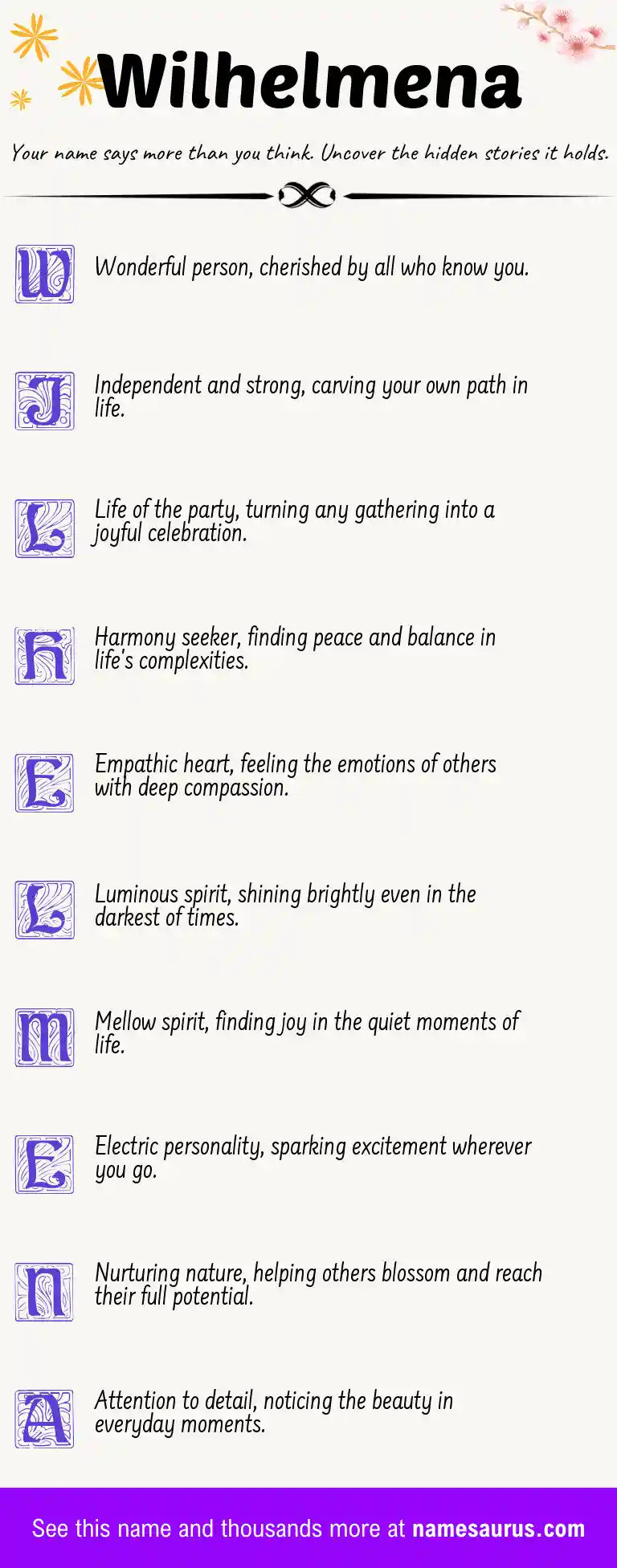 Acrostic poem about Wilhelmena.