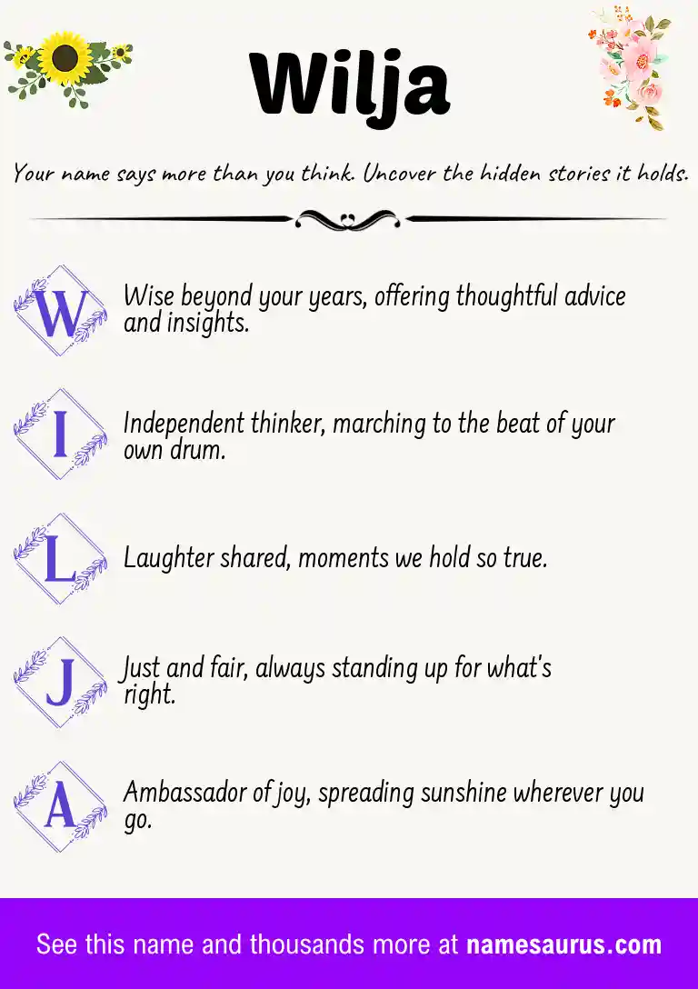 Acrostic poem about Wilja.
