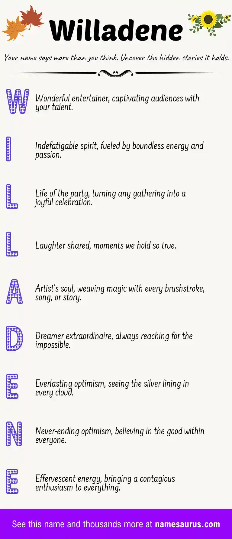 Acrostic poem about Willadene.