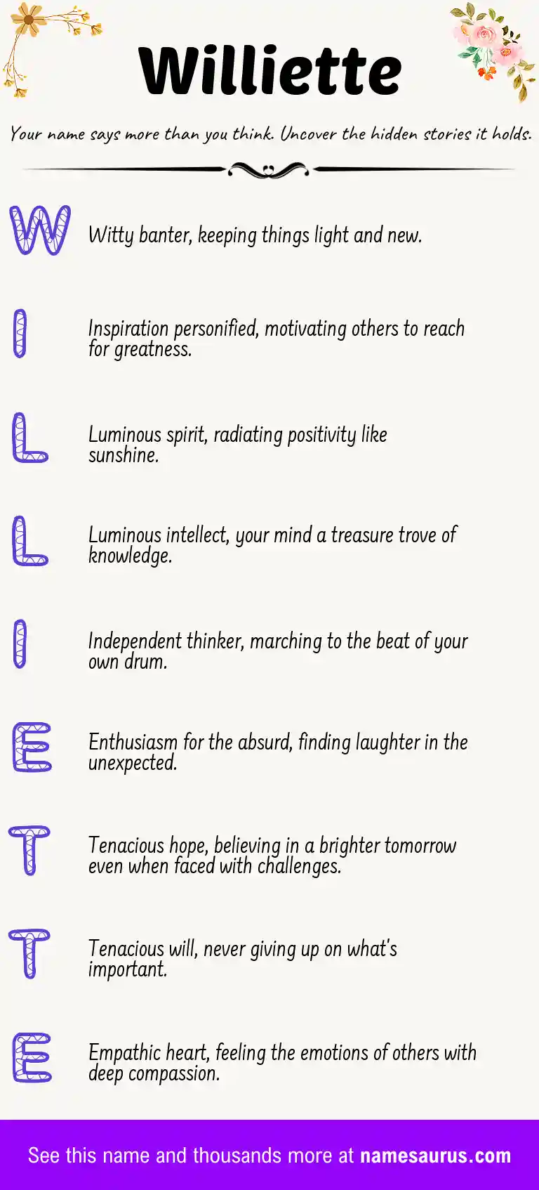 Acrostic poem about Williette.
