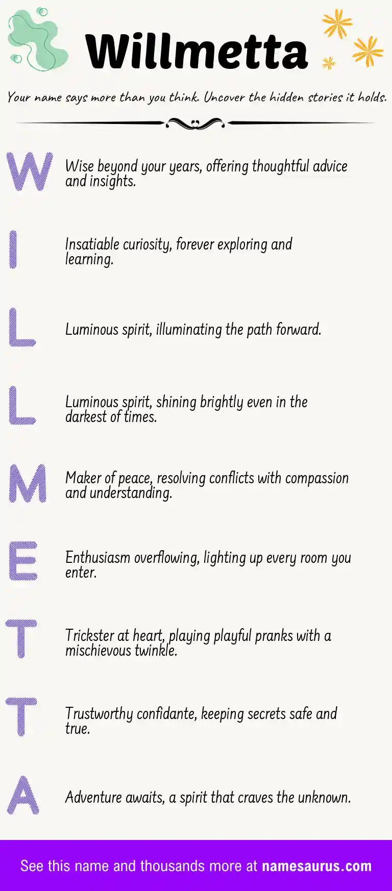 Acrostic poem about Willmetta.
